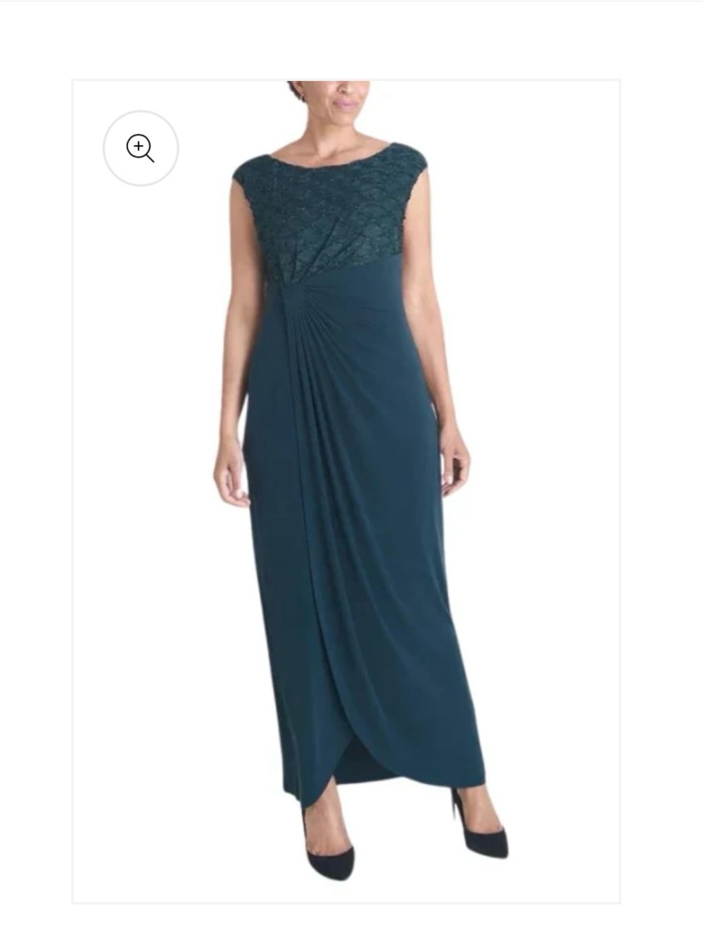 Connected apparel Cap-Sleeve floor length  evening faux wrap Dress color green